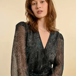 MOLLY BRACKEN SHEER PRINTED WRAP DRESS