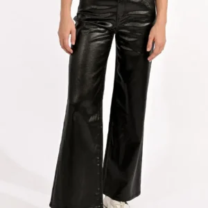 MOLLY BRACKEN COATED PANTS, WIDE WITH HIGH WAIST