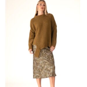 White 22 MIDI LEOPARD SATIN SKIRT