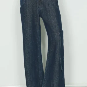 Relish VEGA_20 παντελόνι μεσαίας μέσης με μεγάλη τσέπη cargo fit σε μπλε τζιν συν lurex