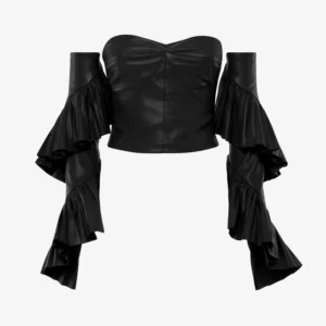 Alma Sanchez leather top with balloon sleeves