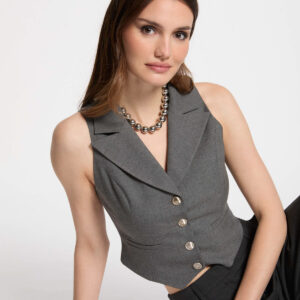 Alternative view of MORGAN SPRING Sleeveless fitted cardigan light grey women