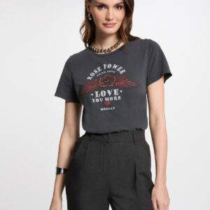 MORGAN SS T-shirt with message dark grey women