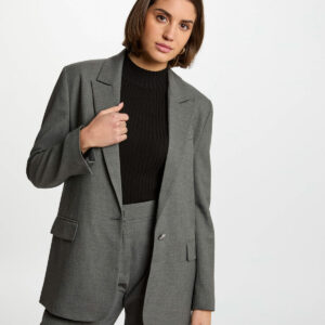 MORGAN SPRING Long jacket studs details light grey women