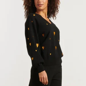 Alternative view of Smashed Lemon Knit Heart Sweater Black & Gold – Cozy Chic Statement Πλεκτό
