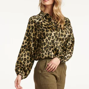 Satin Leopard Blouse Army Black – Premium Animal Print Elegance by Smashed Lemon