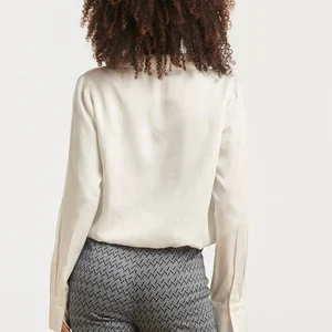 Alternative view of Smashed Lemon Off-White Tencel Button-Down Blouse | Elegant V-Neck Shirt for Everyday & Office Wear