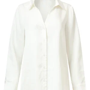 Smashed Lemon Off-White Tencel Button-Down Blouse | Elegant V-Neck Shirt for Everyday & Office Wear