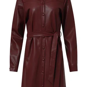 Women's Leather Shirt Dress Bordeaux – Smashed Lemon | Elegant PU Φόρεμα-Πουκάμισο