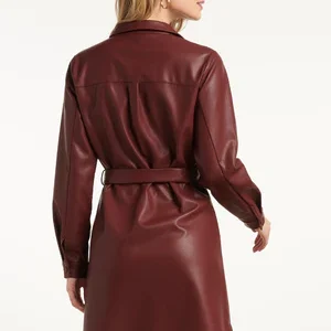 Alternative view of Women's Leather Shirt Dress Bordeaux – Smashed Lemon | Elegant PU Φόρεμα-Πουκάμισο