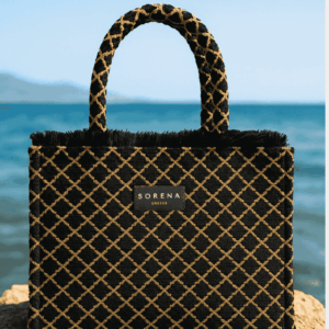 Melissa Medium Tote Bag Black-Yellow – Luxury Velour Handbag | Sorena Greece Boutique