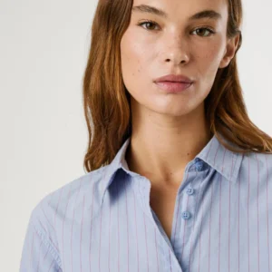 Alternative view of Pepe Jeans Lyric Ριγέ Πουκάμισο Poplin Γυναικείο – Light Blue Elegance για Καθημερινή & Business Chic Εμφάνιση