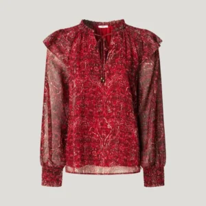 PEPE JEANS MAR PRINT SHIRT – Κόκκινο Σιφόν Πουκάμισο με Λαχούρια | Γυναικείο Luxury Top Αθήνα & Ελλάδα