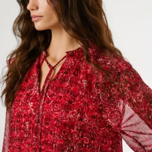 Alternative view of PEPE JEANS MAR PRINT SHIRT – Κόκκινο Σιφόν Πουκάμισο με Λαχούρια | Γυναικείο Luxury Top Αθήνα & Ελλάδα