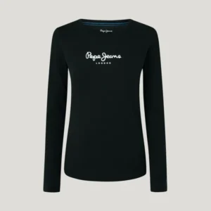PEPE JEANS NEW VIRGINIA – ΜΑΚΡΥΜΑΝΙΚΗ ΜΠΛΟΥΖΑ LOGO | ΓΥΝΑΙΚΕΙΑ ΜΟΔΑ (BLACK)