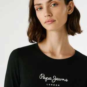 Alternative view of PEPE JEANS NEW VIRGINIA – ΜΑΚΡΥΜΑΝΙΚΗ ΜΠΛΟΥΖΑ LOGO | ΓΥΝΑΙΚΕΙΑ ΜΟΔΑ (BLACK)