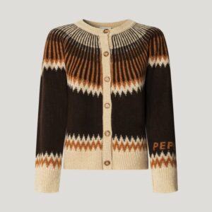 Pepe Jeans Cissy Fair Isle Cardigan – Cozy Winter Knit in Beige–Brown–Orange | Premium Soft Touch