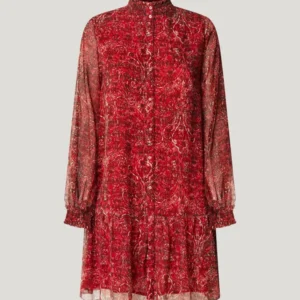 Pepe Jeans Mimi Print Mini Dress Red – Μίνι Φόρεμα Σιφόν με Λαχούρια | Νέα Συλλογή Ελλάδα