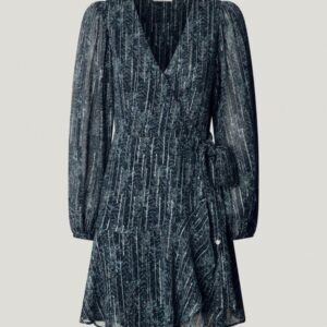 Pepe Jeans Maisa Wrap Mini Dress – Metallic Floral Elegant Mini | Blue Occasion Dress