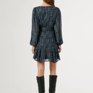 Alternative view of Pepe Jeans Maisa Wrap Mini Dress – Metallic Floral Elegant Mini | Blue Occasion Dress