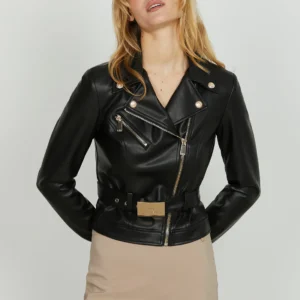 Relish Austyn Black Faux-Leather Biker Jacket – Iconic Belted Moto Style for Modern Outfits