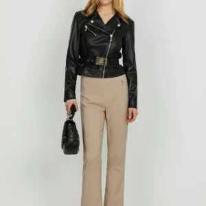 Alternative view of Relish Austyn Black Faux-Leather Biker Jacket – Iconic Belted Moto Style for Modern Outfits