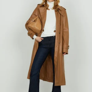 Bordeaux Faux-Leather Long Trench Coat – Premium Belted Trenx Elegance | Relish
