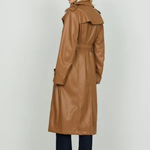 Alternative view of Bordeaux Faux-Leather Long Trench Coat – Premium Belted Trenx Elegance | Relish
