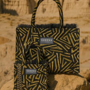 SORENA Sylvana Medium Tote Bag – Black/Yellow Velvet Tote για Statement Εμφανίσεις