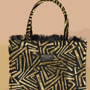 Alternative view of SORENA Sylvana Medium Tote Bag – Black/Yellow Velvet Tote για Statement Εμφανίσεις