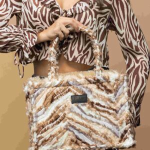 Alternative view of Tiffany Fur Medium Tote Bag – Zebra Beige Luxury Bag | SORENA Greece