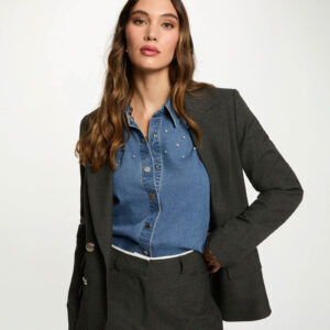 MORGAN CHECKED STRAIGHT-CUT BLAZER – ΚΑΡΟ ΣΑΚΑΚΙ MID-GREY | ΓΥΝΑΙΚΕΙΑ ΜΟΔΑ