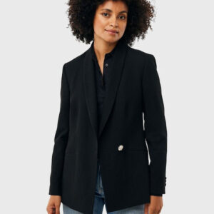 Classic Crepe Blazer Black – Elegant Single-Breasted Jacket with Crystal Button | Office to Evening