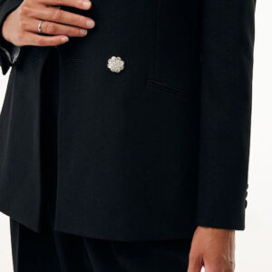 Alternative view of Classic Crepe Blazer Black – Elegant Single-Breasted Jacket with Crystal Button | Office to Evening