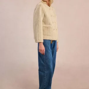 Alternative view of Molly Bracken Fur-Effect Officer Jacket – Κοντό Faux Fur Μπεζ Μπουφάν με Χρυσά Κουμπιά