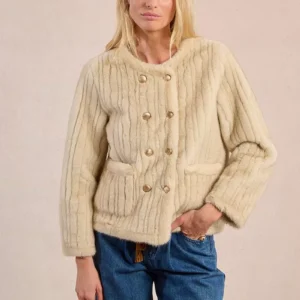 Molly Bracken Fur-Effect Officer Jacket – Κοντό Faux Fur Μπεζ Μπουφάν με Χρυσά Κουμπιά