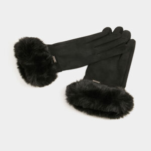Morgan Premium Black Faux Fur Gloves – Μαύρα Γάντια με Γούνινες Μανσέτες
