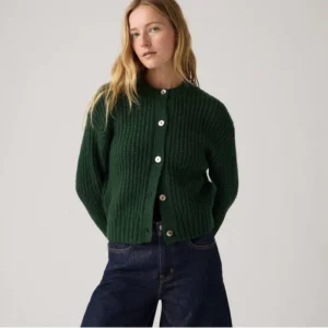 Alternative view of Levi’s Luna Shell Button Cardigan – Premium Wool Blend | Dark Green Knitwear