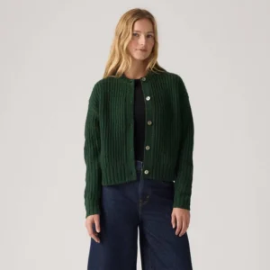 Levi’s Luna Shell Button Cardigan – Premium Wool Blend | Dark Green Knitwear