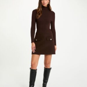 2 IN 1 FITTED MINI DRESS DARK BROWN WOMEN – ΕΦΑΡΜΟΣΤΟ ΜΙΝΙ ΦΟΡΕΜΑ 2 ΣΕ 1 | ΓΥΝΑΙΚΕΙΑ ΜΟΔΑ