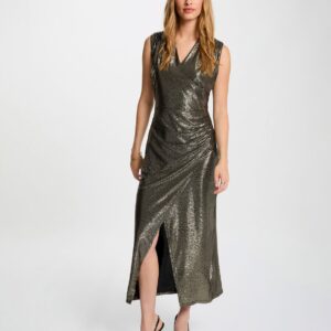 SLEEVELESS MIDI DRESS GOLD YELLOW WOMEN – ΑΜΑΝΙΚΟ ΜΕΤΑΛΛΙΚΟ MIDI ΦΟΡΕΜΑ | ΓΥΝΑΙΚΕΙΑ ΜΟΔΑ