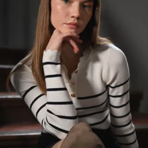 Molly Bracken Γυναικείο Fitted Sailor Sweater με Ριγέ Ναυτικές Λεπτομέρειες – Εφαρμοστό Πλεκτό Top