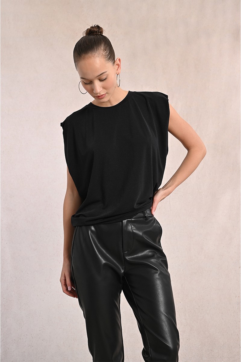 Molly Bracken Straight Faux Leather Pants Μαύρο – Γυναικείο Ίσιο Παντελόνι Δερματίνη | - Image 3