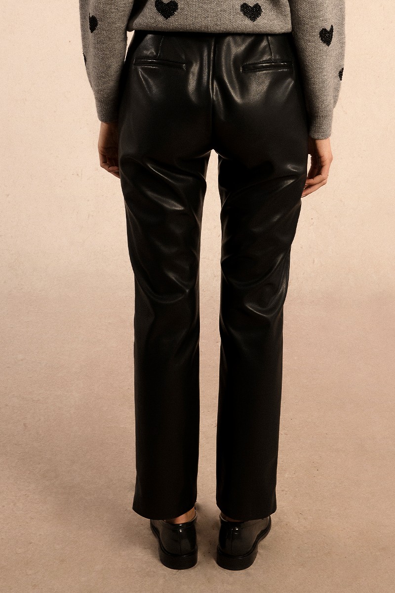 Molly Bracken Straight Faux Leather Pants Μαύρο – Γυναικείο Ίσιο Παντελόνι Δερματίνη | - Image 5