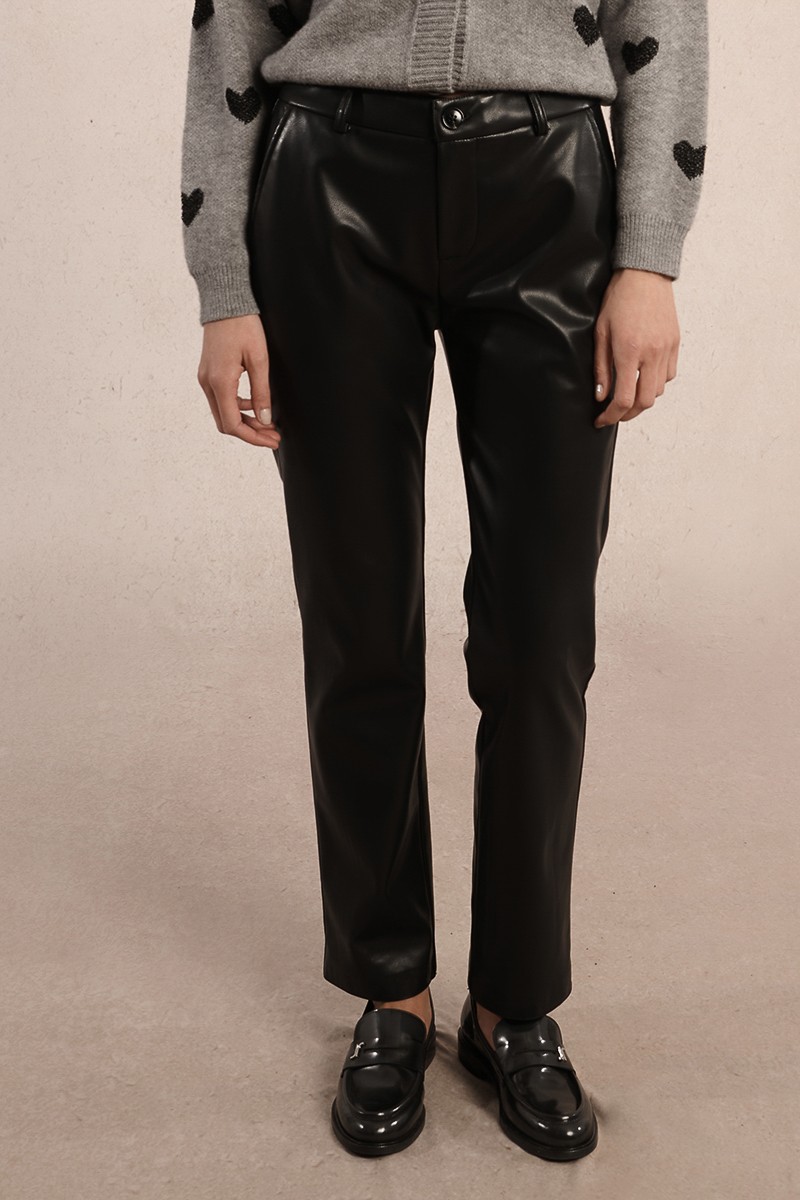 Molly Bracken Straight Faux Leather Pants Μαύρο – Γυναικείο Ίσιο Παντελόνι Δερματίνη | - Image 2