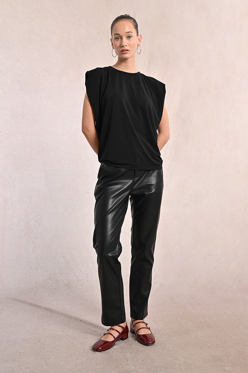 Molly Bracken Straight Faux Leather Pants Μαύρο – Γυναικείο Ίσιο Παντελόνι Δερματίνη |