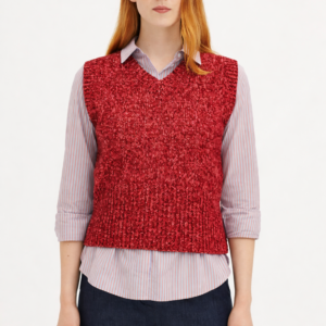 NICE THINGS Knitted Twisted Yarn Vest Γυναικείο Πλεκτό Γιλέκο από Βιώσιμο Μαλλί & Βαμβάκι – Red