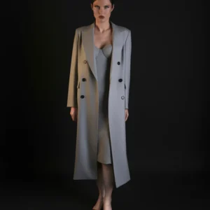 Alma Sanchez Sabbia Coat Γυναικείο Grey Σταυροκούμπωτο Μαντό