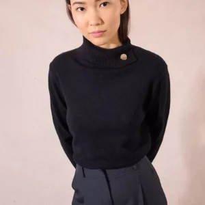 Molly Bracken Button-Down Turtleneck Sweater Πλεκτό Πουλόβερ με Κουμπί – Black