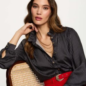 Morgan Striped Satin Shirt – Σατέν Ριγέ Πουκάμισο σε Navy Blue Απόχρωση